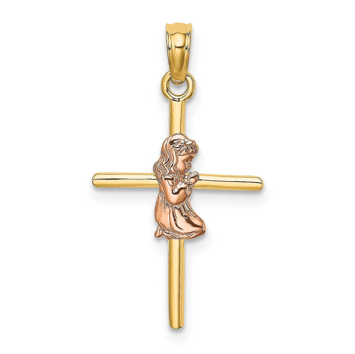 14K Two-Tone 2-D Girl On Cross Charm-K9108