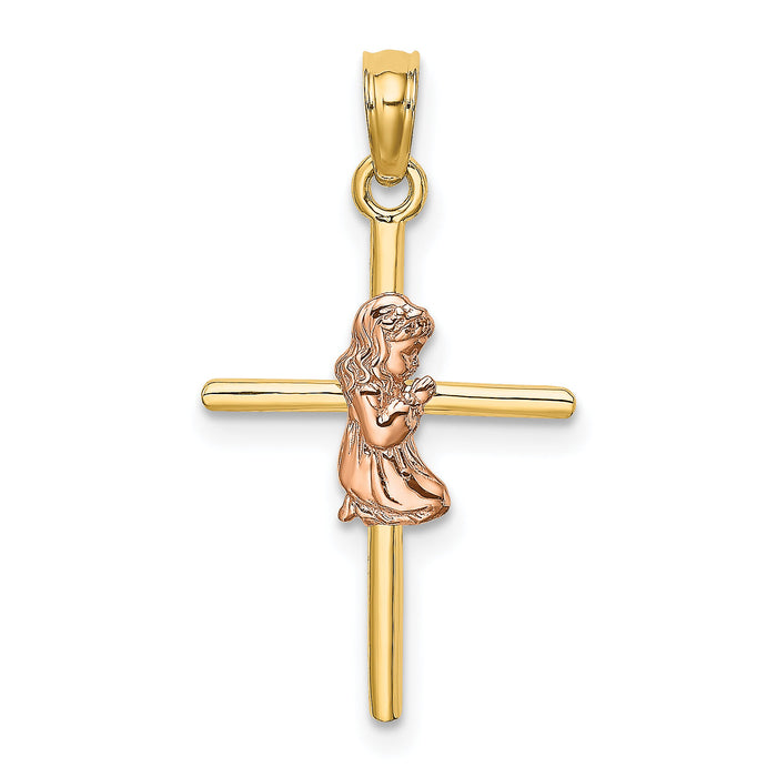 14K Two-Tone 2-D Girl On Cross Charm-K9108