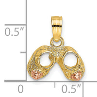 14k  3D Two-Tone Baby Booties w/ Teddy Bear Charm-K9109