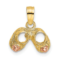 14k  3D Two-Tone Baby Booties w/ Teddy Bear Charm-K9109