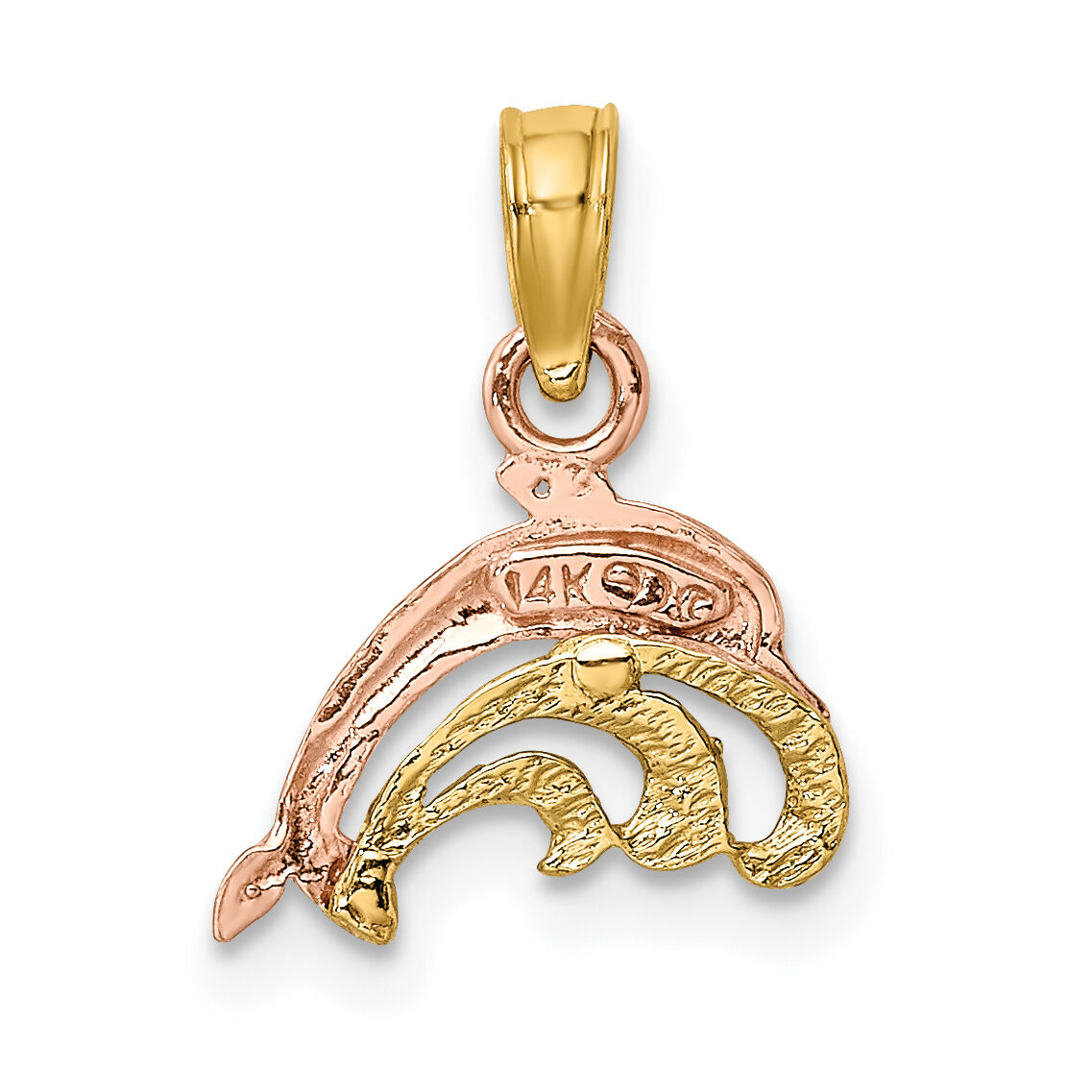 14K Two-Tone W/White Rhodium Dolphin and Wave Charm-K9110