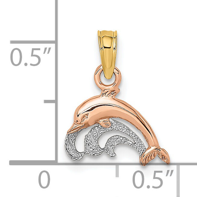 14K Two-Tone W/White Rhodium Dolphin and Wave Charm-K9110
