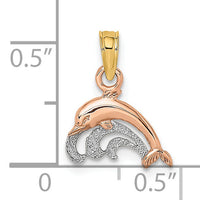 14K Two-Tone W/White Rhodium Dolphin and Wave Charm-K9110