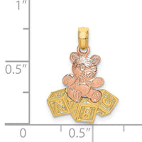 14k Two-Tone Teddy Bear w/ ABC Blocks Charm-K9114