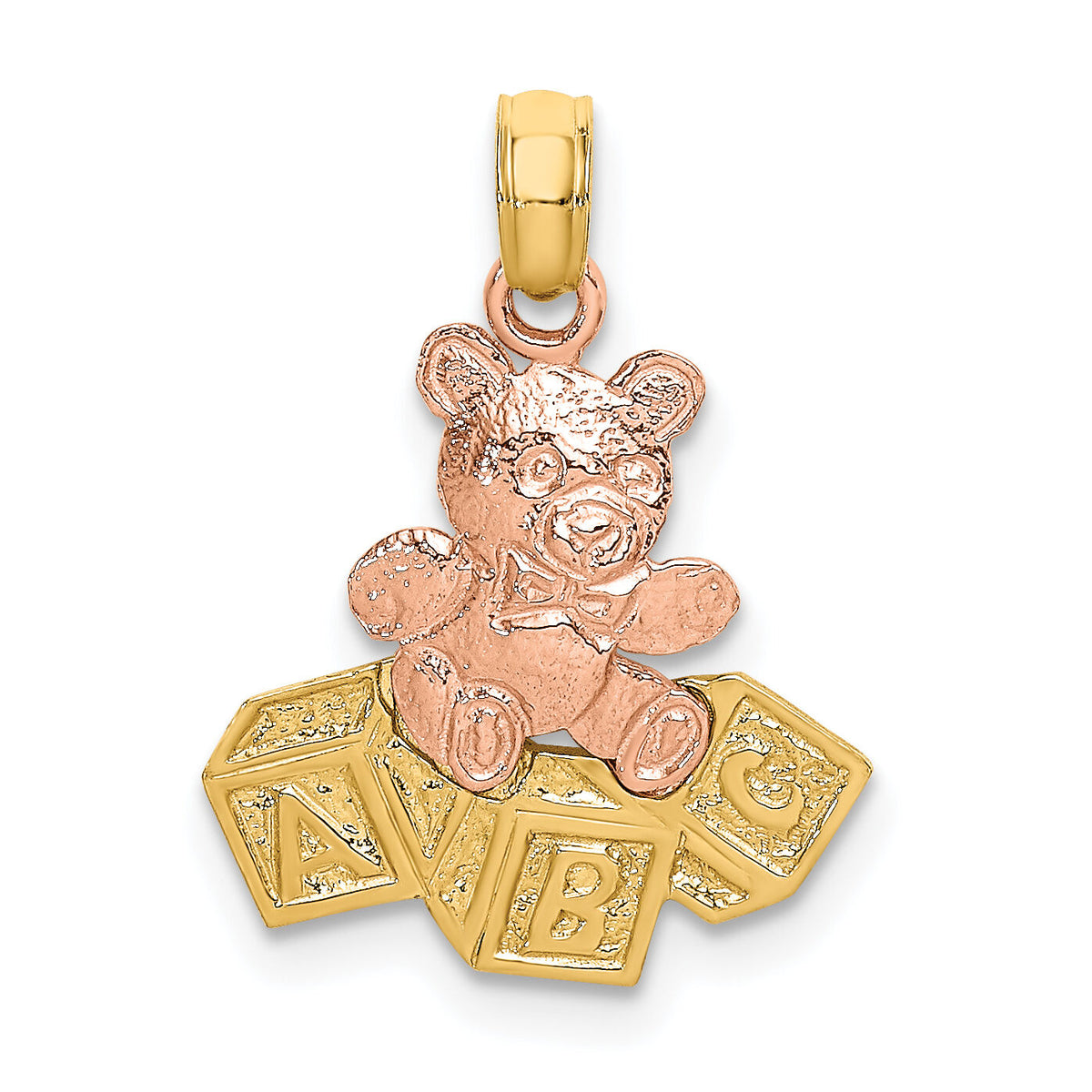 14k Two-Tone Teddy Bear w/ ABC Blocks Charm-K9114