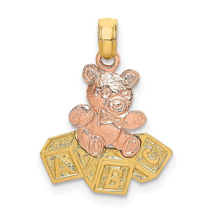 14k Two-Tone Teddy Bear w/ ABC Blocks Charm-K9114