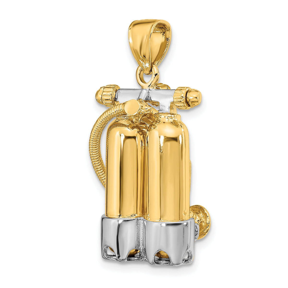 14K w/Rhodium 3-D Double Scuba Tanks W/Air Hose Charm-K9118
