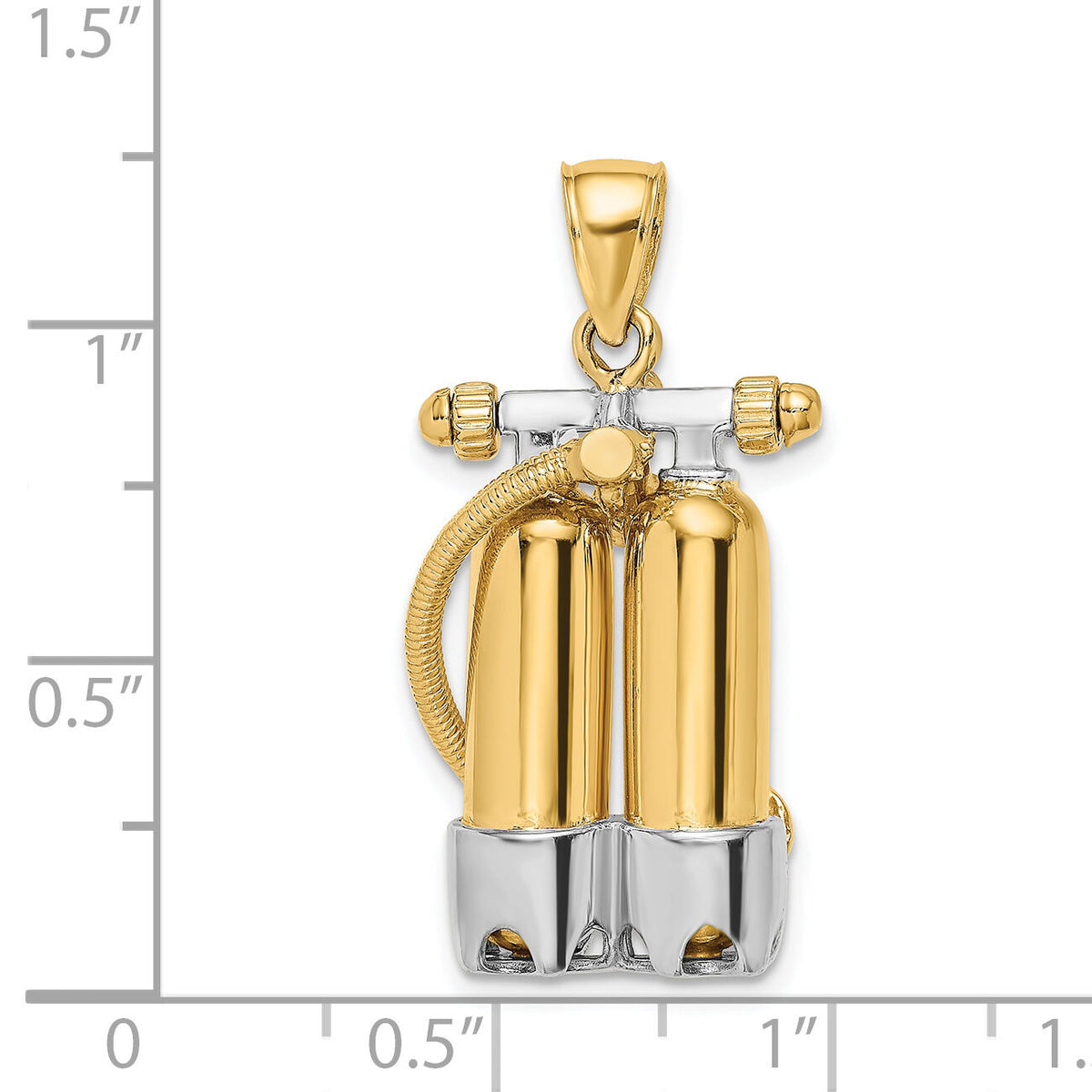 14K w/Rhodium 3-D Double Scuba Tanks W/Air Hose Charm-K9118