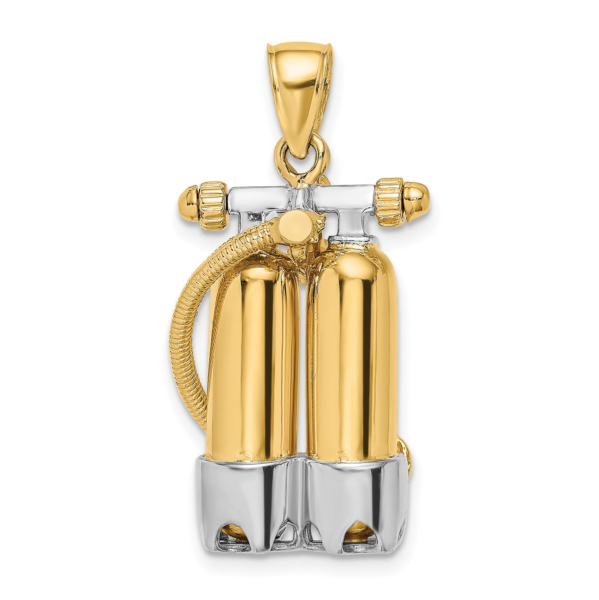 14K w/Rhodium 3-D Double Scuba Tanks W/Air Hose Charm-K9118