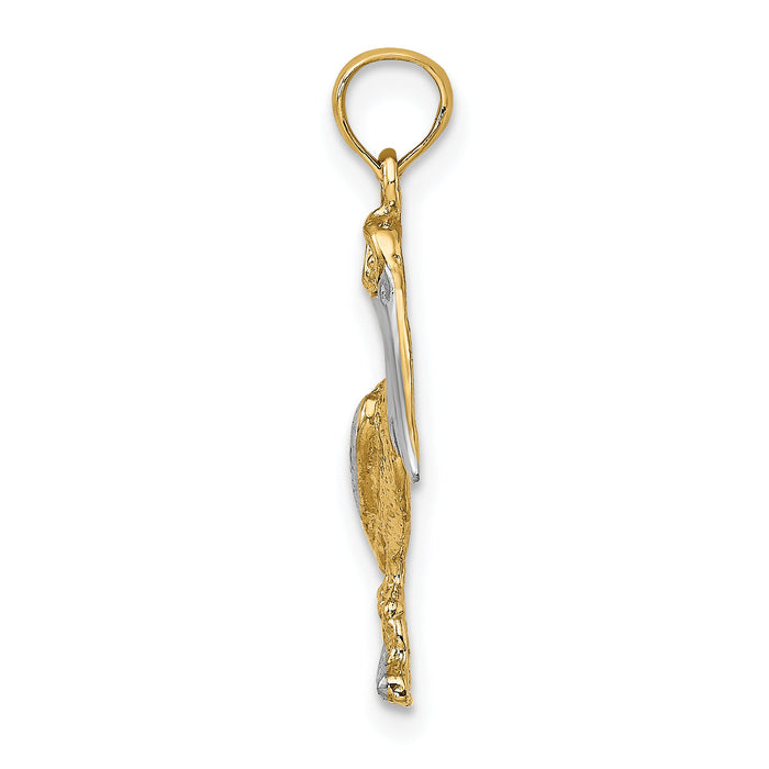 14K with White Rhodium Standing Pelican Charm-K9122