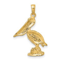 14K with White Rhodium Standing Pelican Charm-K9122