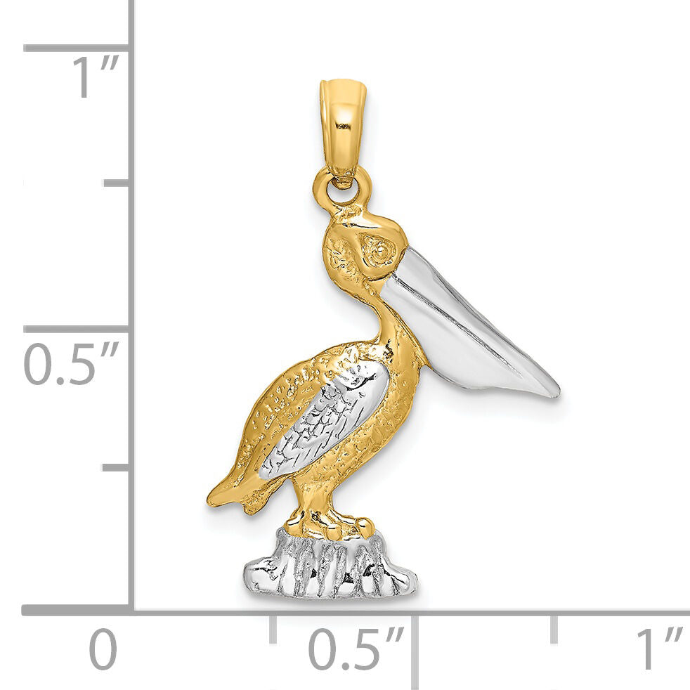 14K with White Rhodium Standing Pelican Charm-K9122