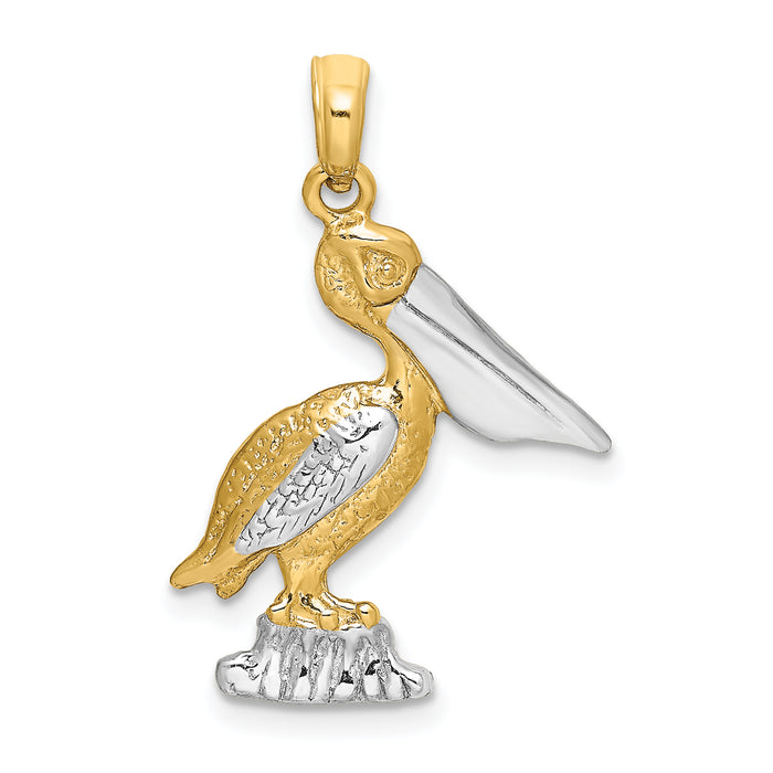 14K with White Rhodium Standing Pelican Charm-K9122