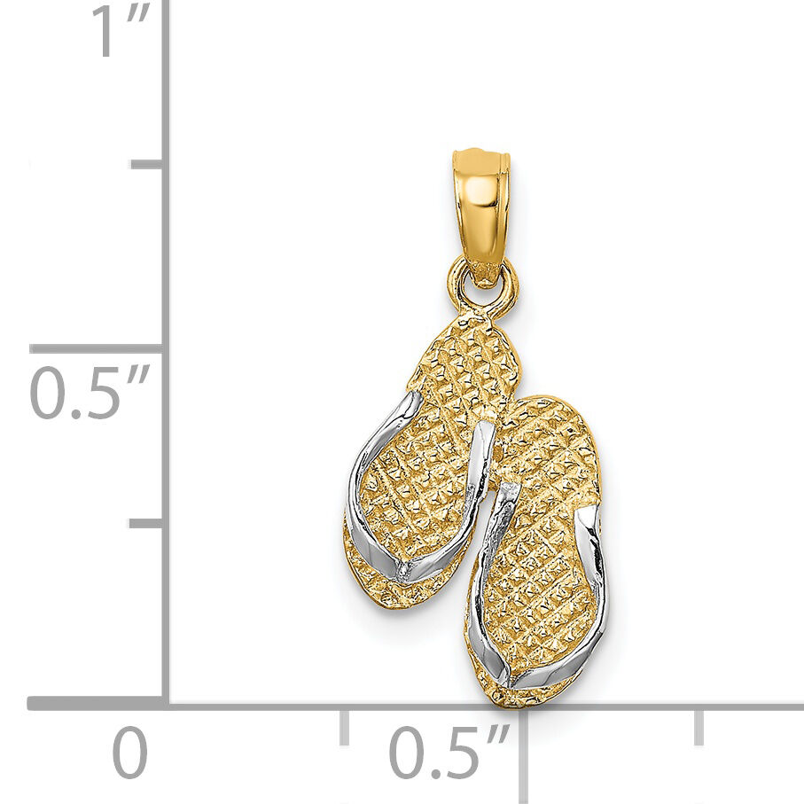 14k with White Rhodium 3D SANIBEL ISLAND Double Flip Flop Charm-K9123