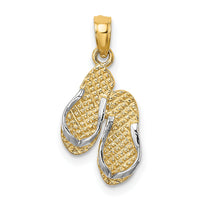 14k with White Rhodium 3D SANIBEL ISLAND Double Flip Flop Charm-K9123