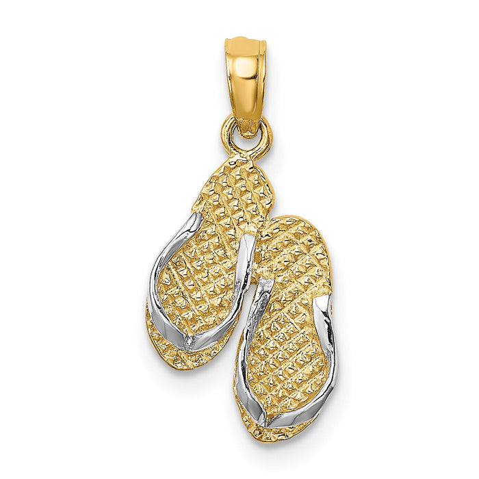 14k with White Rhodium 3D SANIBEL ISLAND Double Flip Flop Charm-K9123