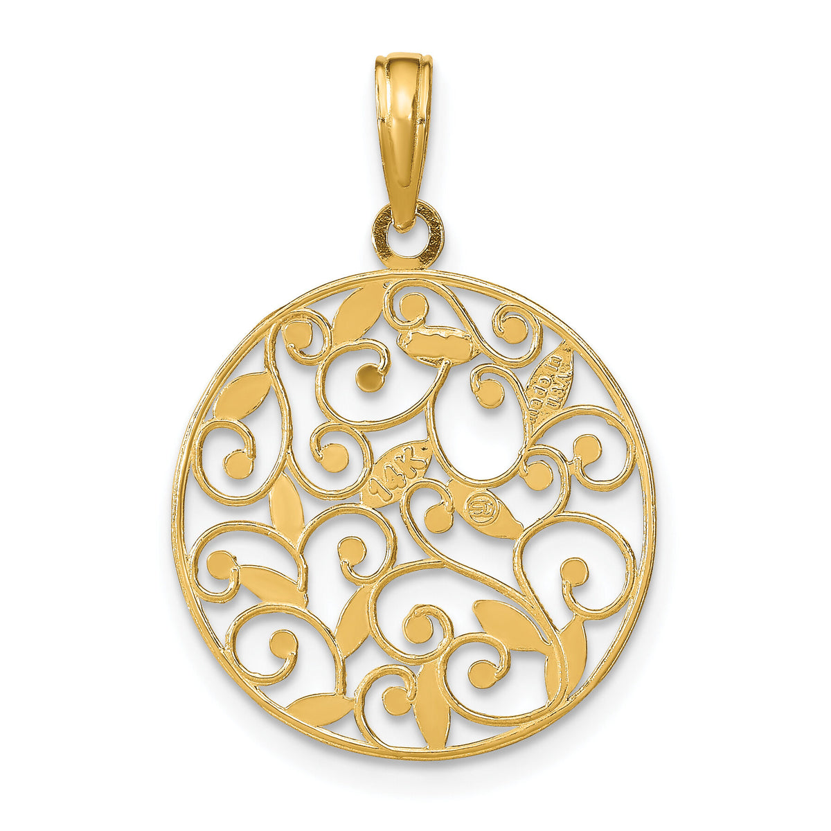 14K w/Rhodium D/C Filigree Round Charm-K9125