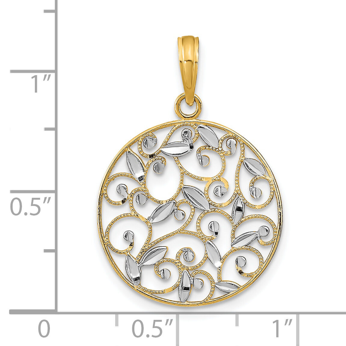 14K w/Rhodium D/C Filigree Round Charm-K9125