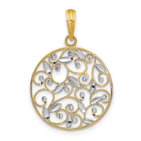 14K w/Rhodium D/C Filigree Round Charm-K9125