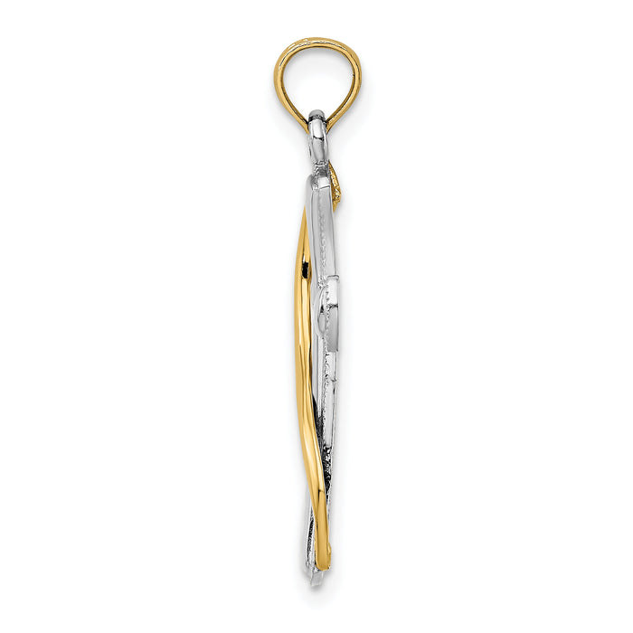14K w/Rhodium Cross w/Drape Charm-K9126