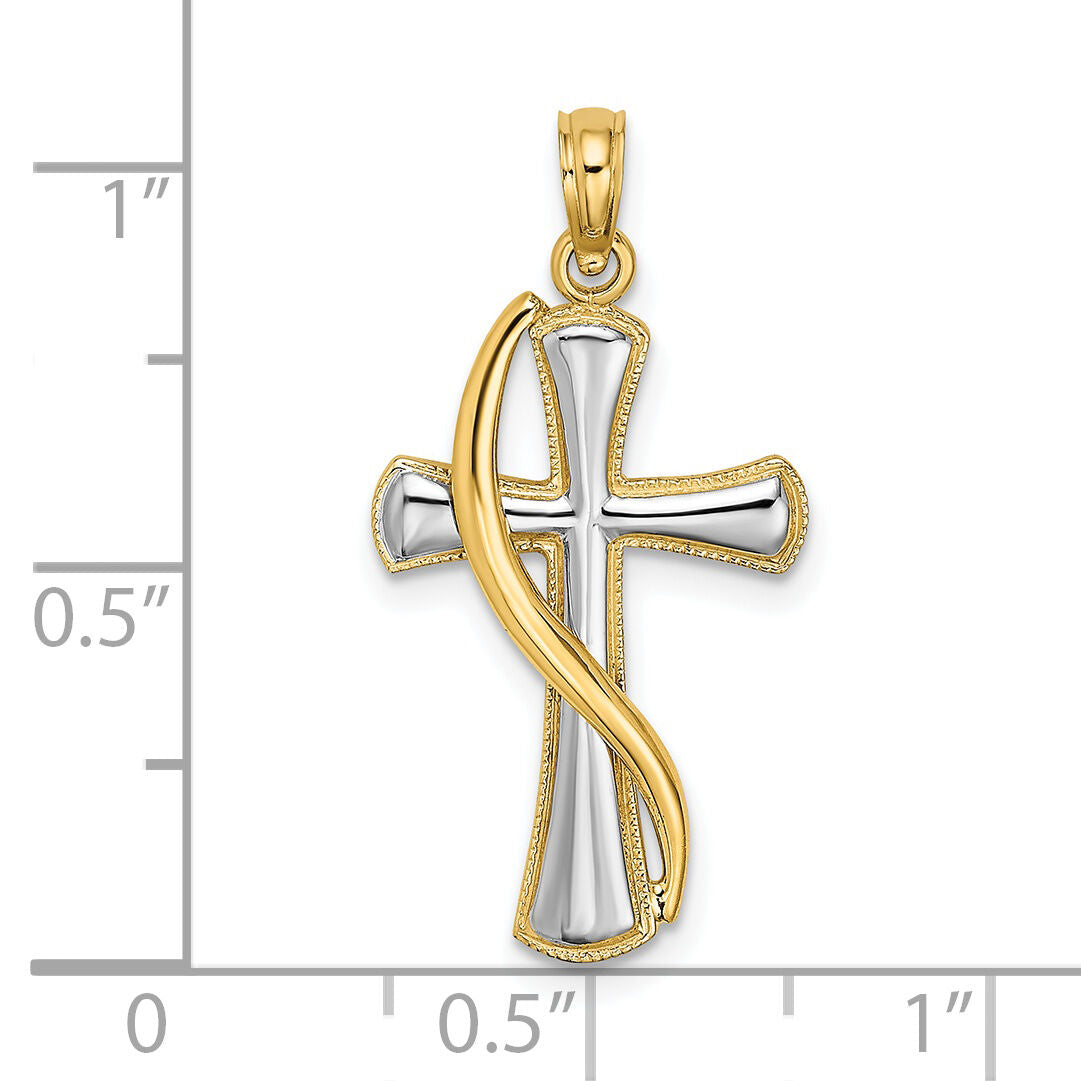 14K w/Rhodium Cross w/Drape Charm-K9126