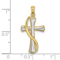 14K w/Rhodium Cross w/Drape Charm-K9126