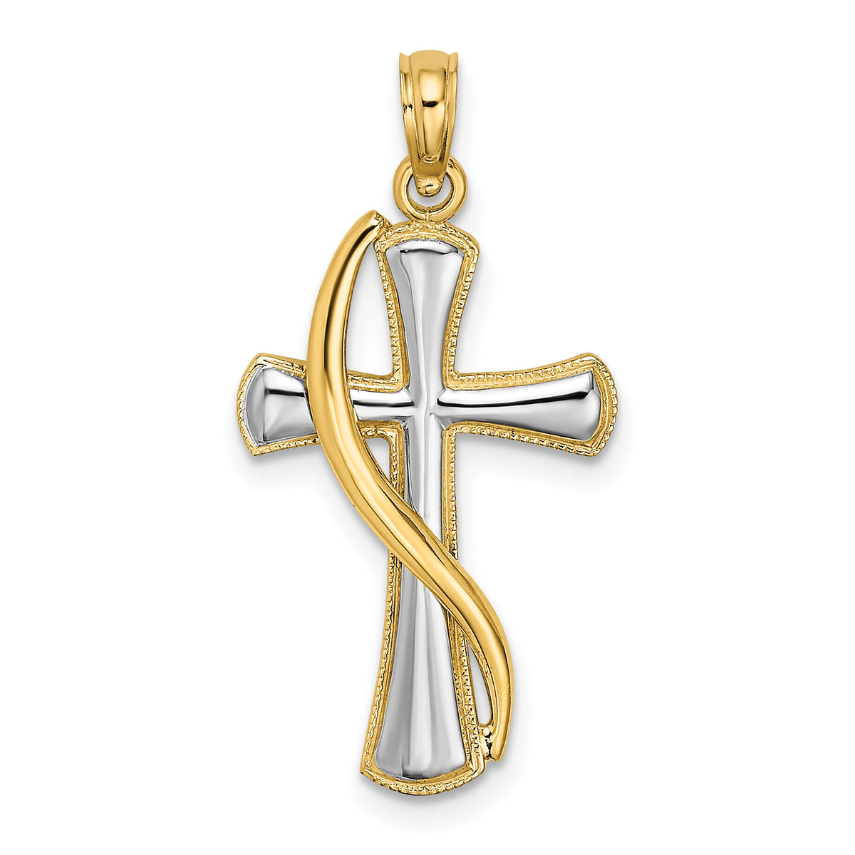 14K w/Rhodium Cross w/Drape Charm-K9126