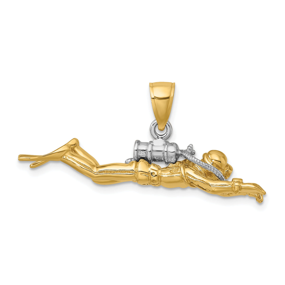 14K w/Rhodium 3-D Male Scuba Diver Charm-K9128