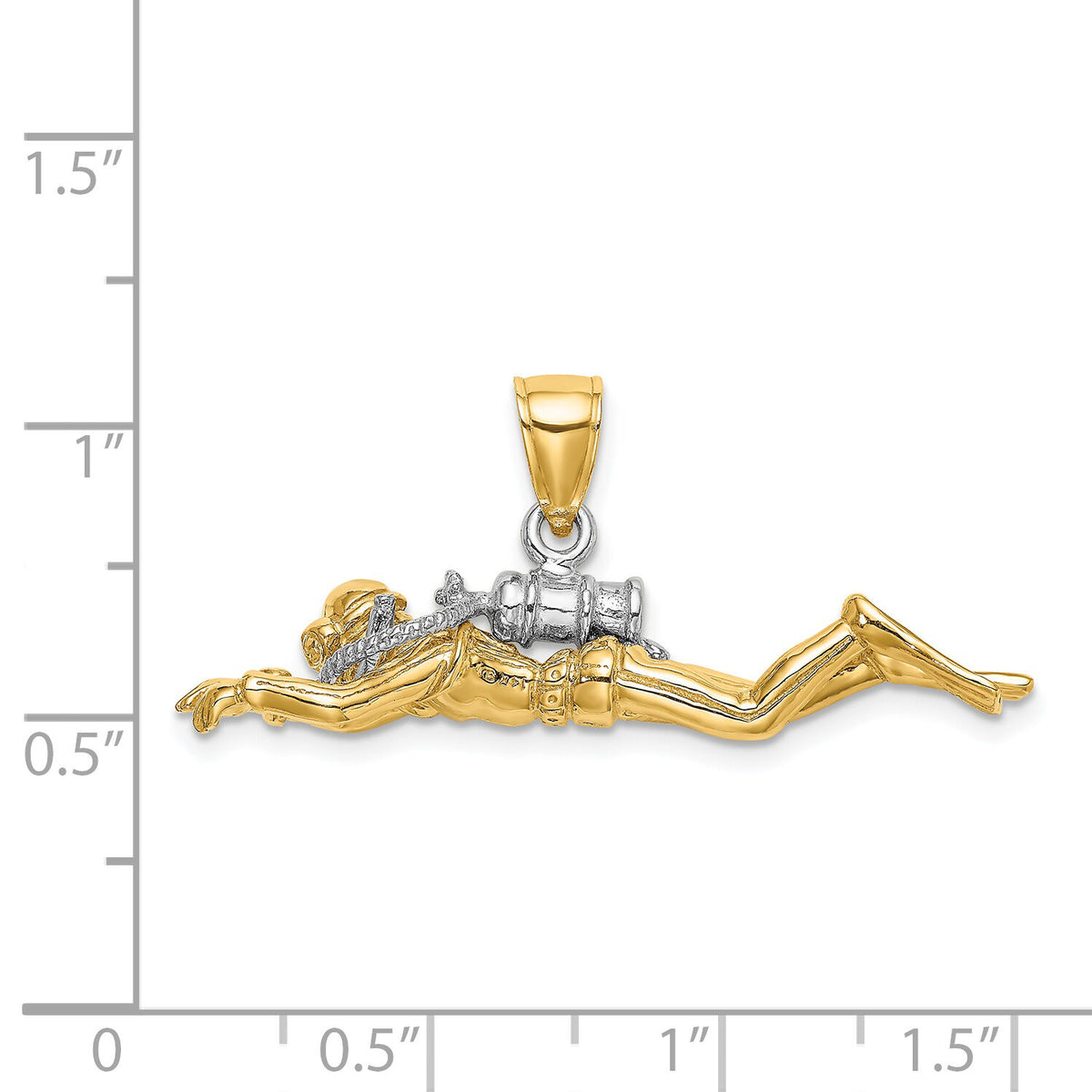 14K w/Rhodium 3-D Male Scuba Diver Charm-K9128