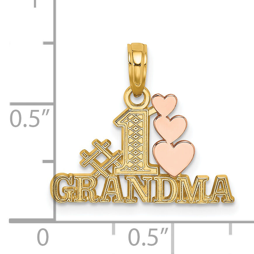 14k Two-Tone #1 GRANDMA w/ Three Hearts Charm-K9129