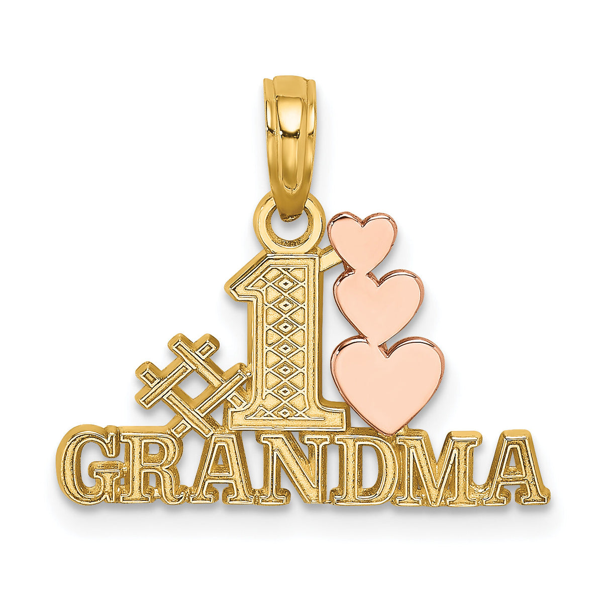 14k Two-Tone #1 GRANDMA w/ Three Hearts Charm-K9129