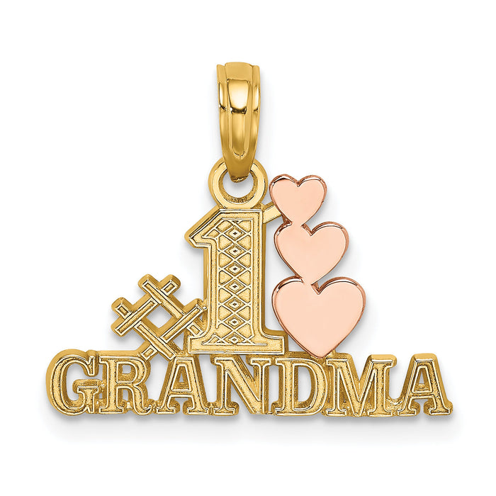 14k Two-Tone #1 GRANDMA w/ Three Hearts Charm-K9129