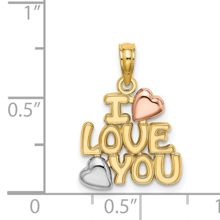 14k Two-tone w/White Rhodium I LOVE YOU w/Hearts Charm-K9130