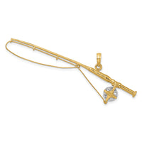 14K w/Rhodium 3-D Fly Rod Fishing Pole Charm-K9132