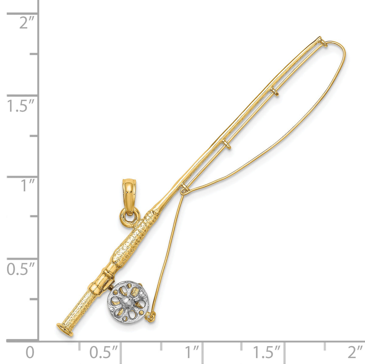 14K w/Rhodium 3-D Fly Rod Fishing Pole Charm-K9132
