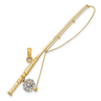 14K w/Rhodium 3-D Fly Rod Fishing Pole Charm-K9132