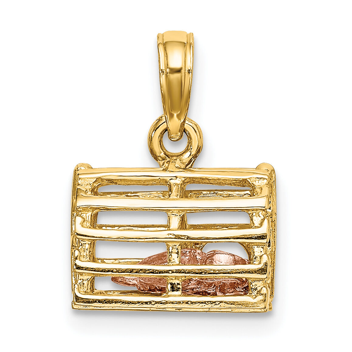 14K Two-Tone Moveable 3-D Lobster(Pink)In Trap-K9135