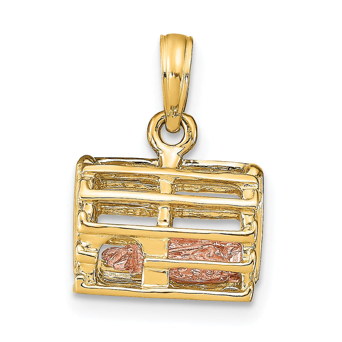 14K Two-Tone Moveable 3-D Lobster(Pink)In Trap-K9135