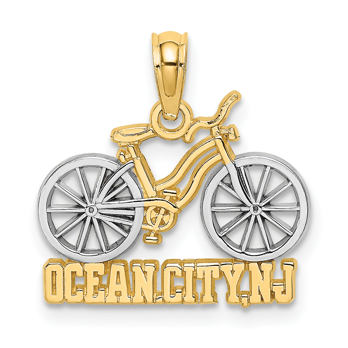 14k with White Rhodium OCEAN CITY, NJ Bicycle Charm-K9139