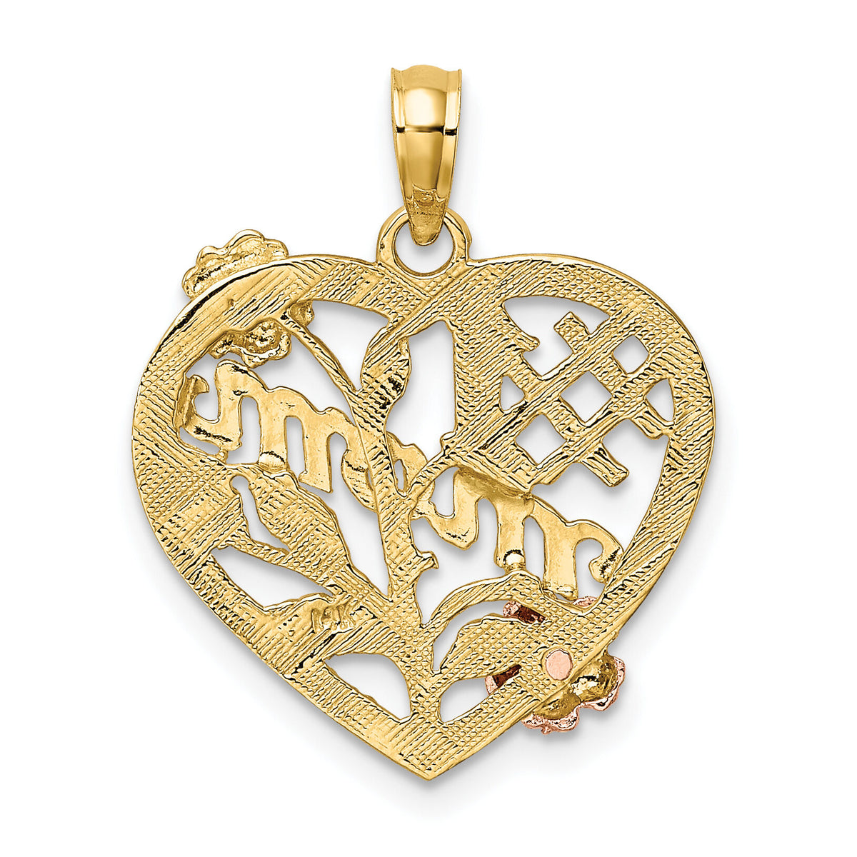 14k Two-tone w/White Rhodium #1 MOM Heart w/Flower Charm-K9141