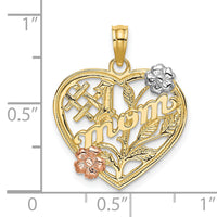 14k Two-tone w/White Rhodium #1 MOM Heart w/Flower Charm-K9141