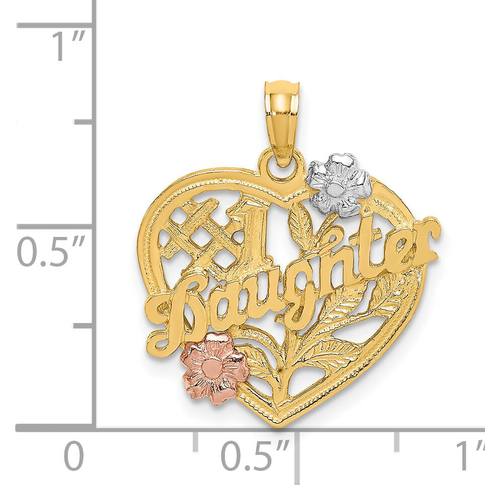14k Two-tone w/White Rhodium #1 DAUGHTER Heart Charm-K9142