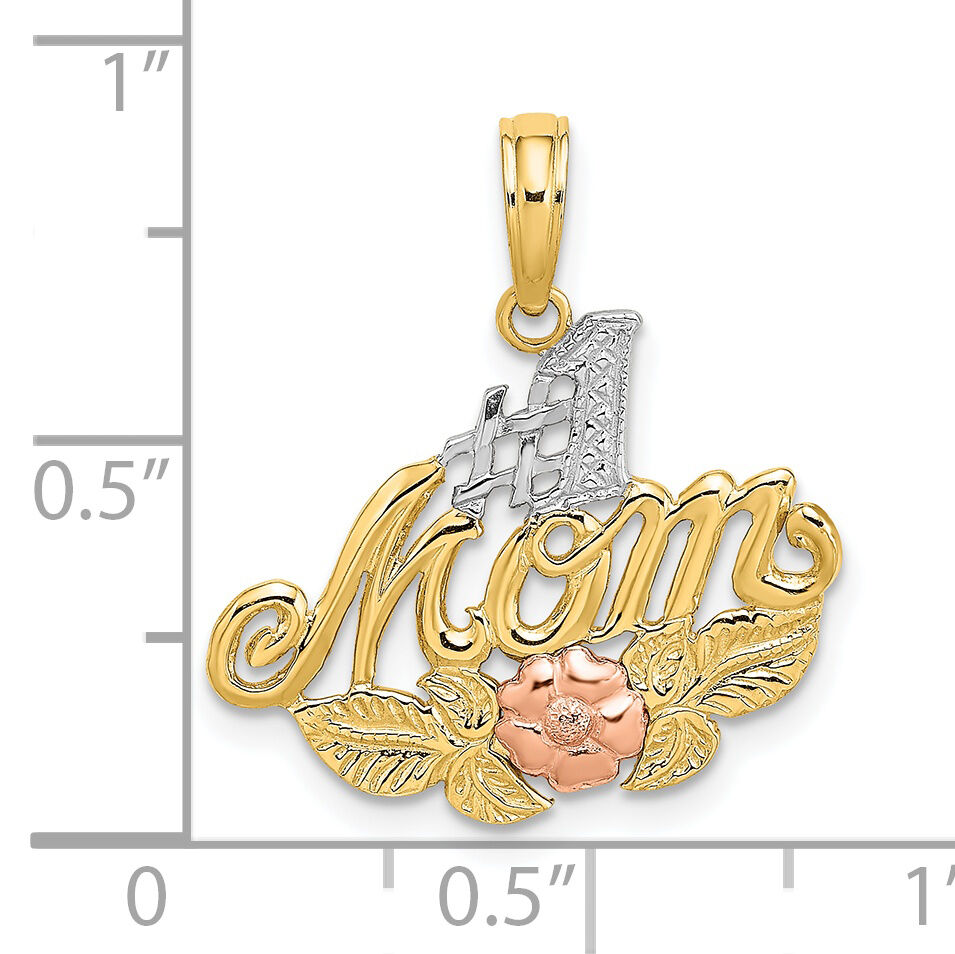 14k Two-tone w/White Rhodium #1 MOM w/ Flower Charm-K9144
