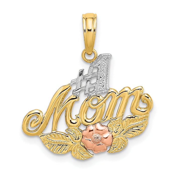 14k Two-tone w/White Rhodium #1 MOM w/ Flower Charm-K9144