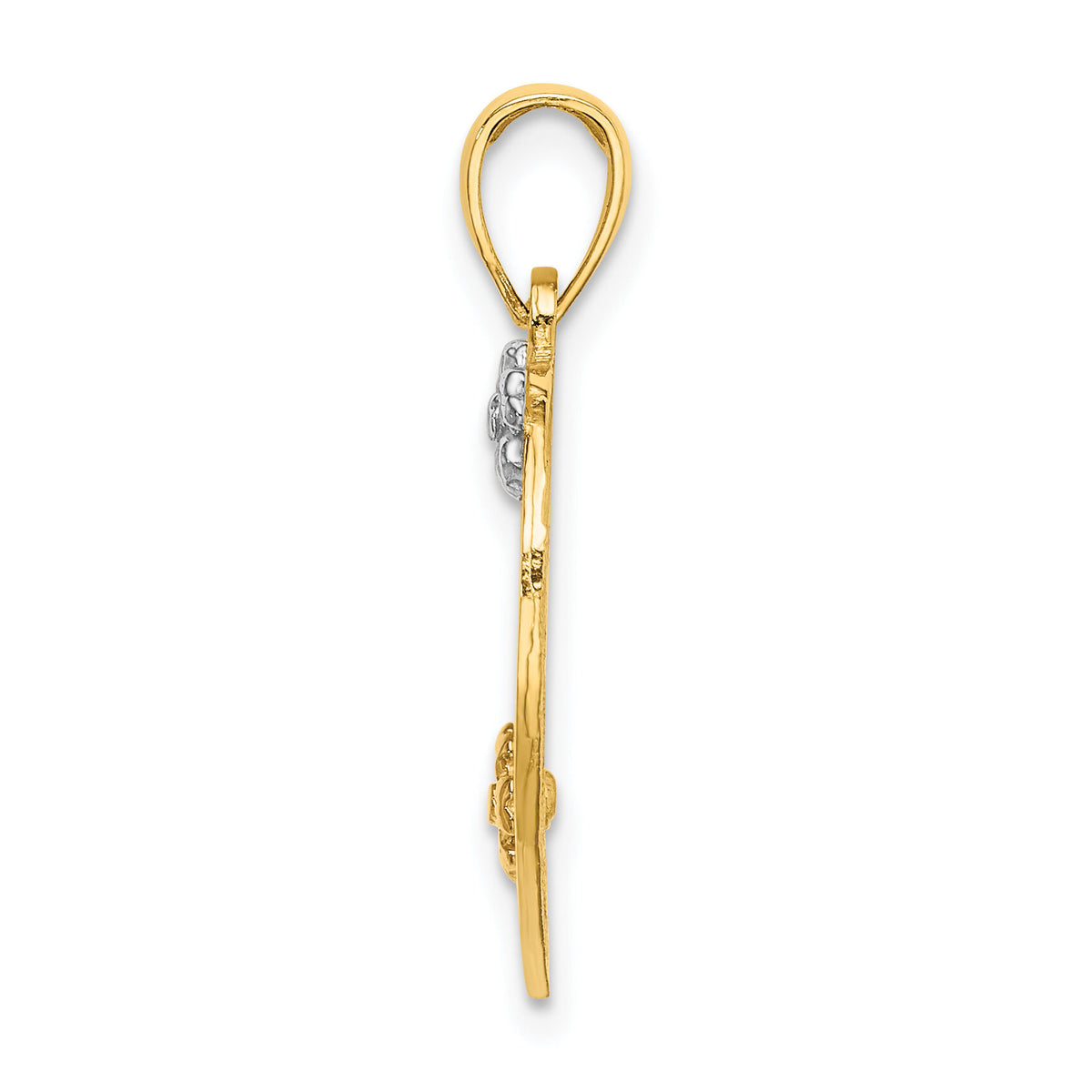 14k Two-tone w/White Rhodium I LOVE YOU Heart w/Flowers Charm-K9145