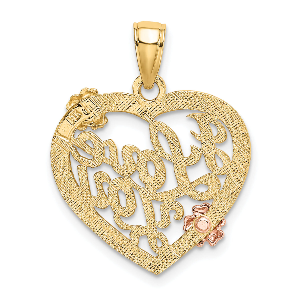 14k Two-tone w/White Rhodium I LOVE YOU Heart w/Flowers Charm-K9145