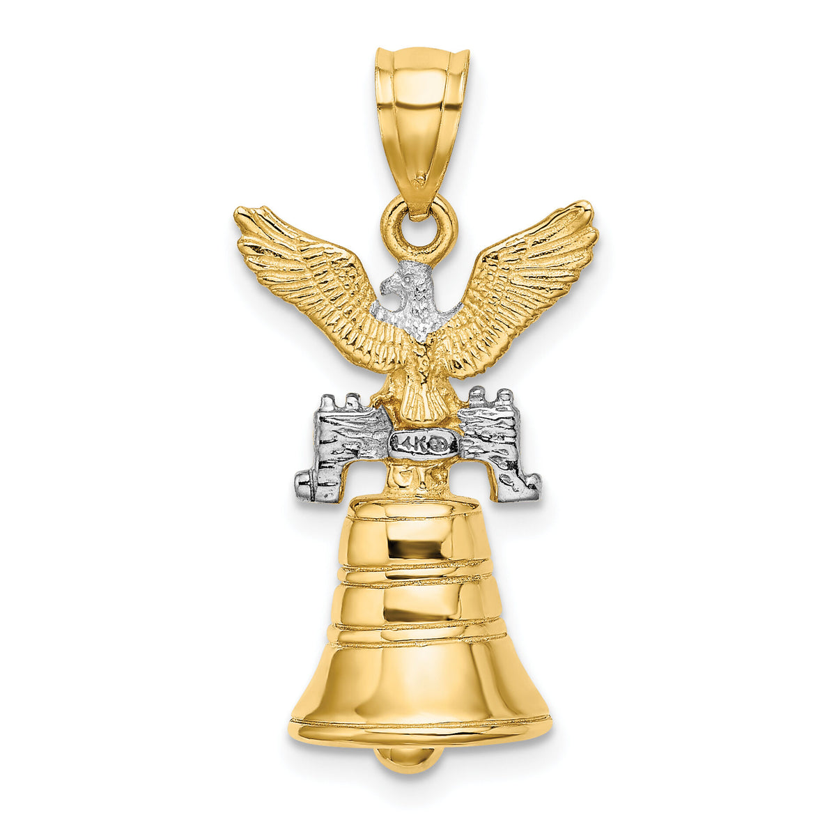 14k w/Rhodium 3D Moveable Liberty Bell w/Eagle Top Charm-K9146