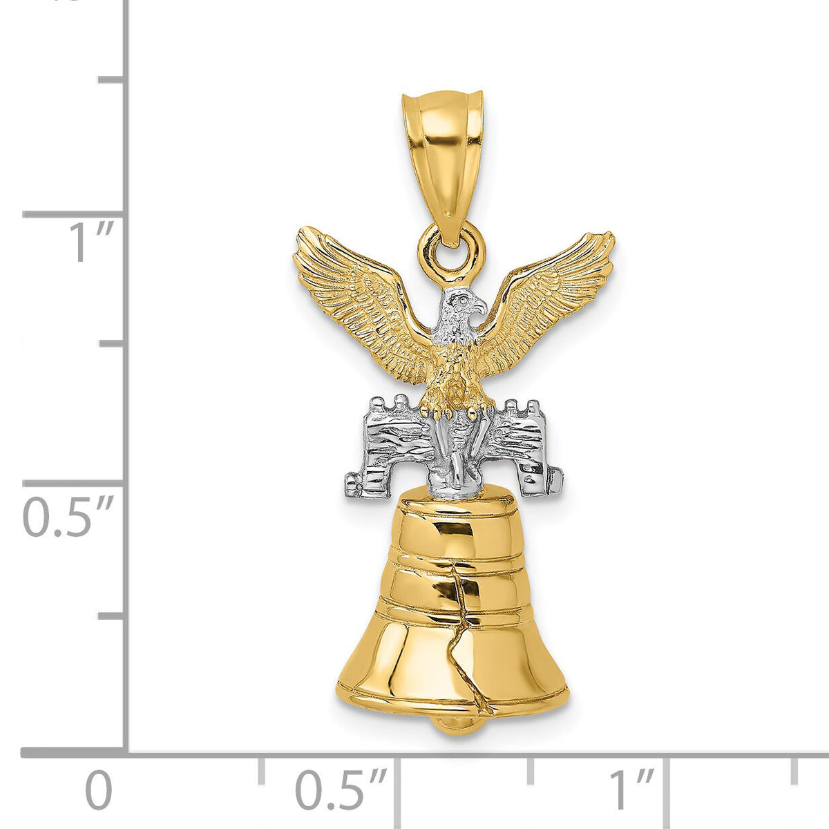 14k w/Rhodium 3D Moveable Liberty Bell w/Eagle Top Charm-K9146