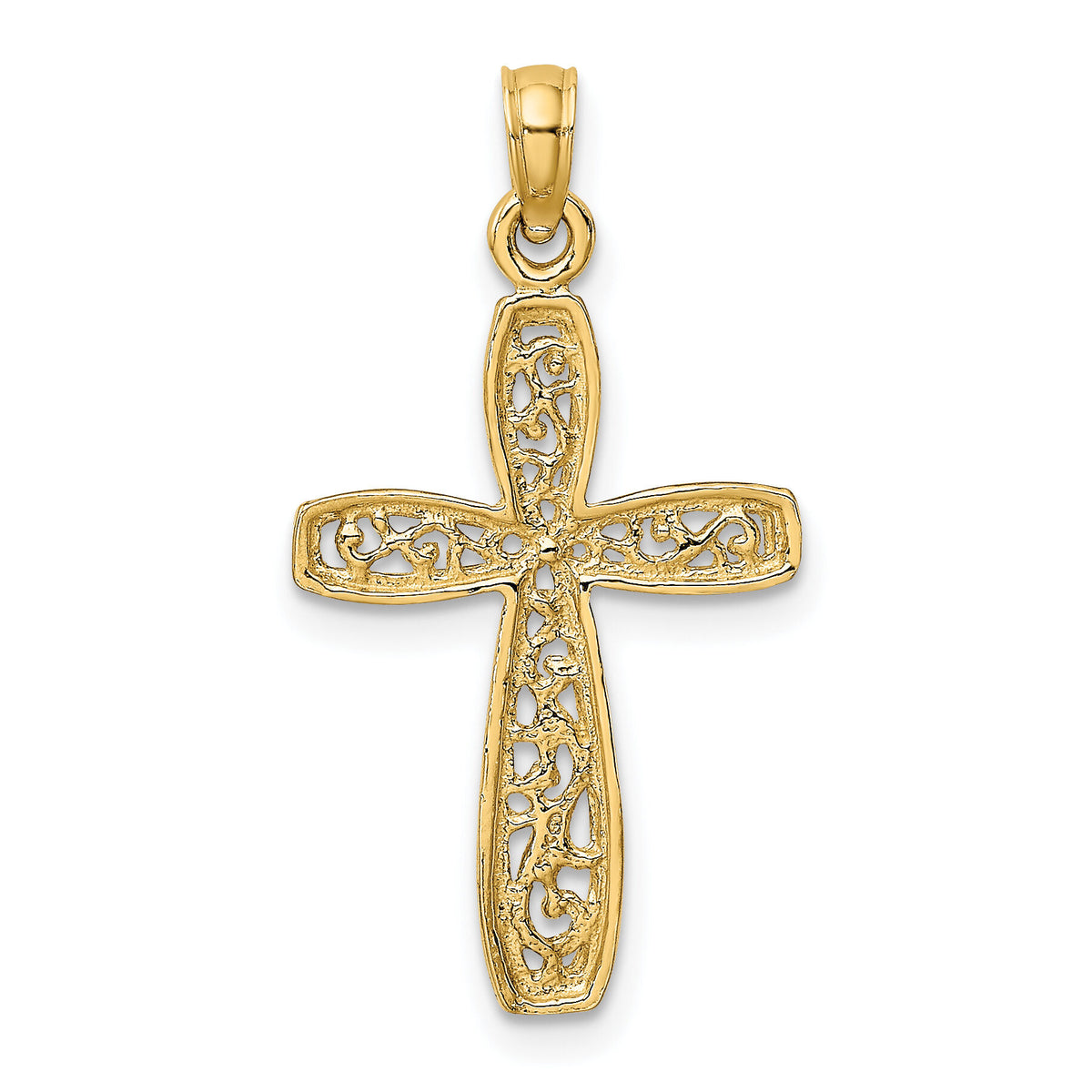 14k w/ Rhodium Filigree Cross Charm-K9149