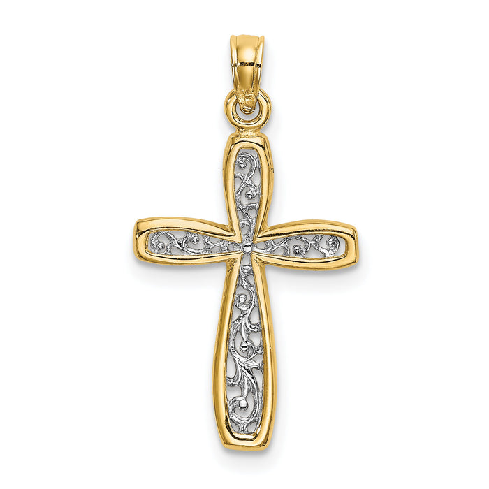 14k w/ Rhodium Filigree Cross Charm-K9149